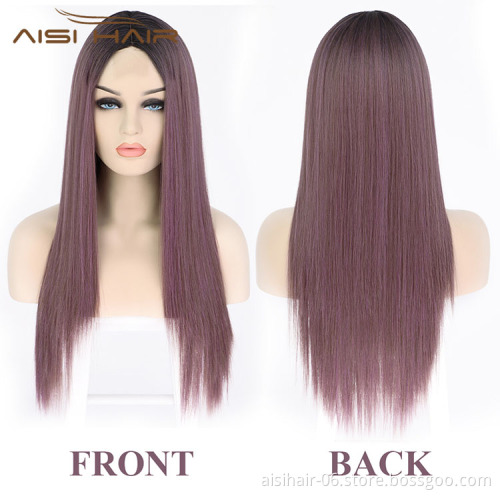 Aisi Hair Party Cosplay Popular Wholesale Vendor Long Silky Straight Ombre Purple Wig For Black Women Synthetic Hair Wigs